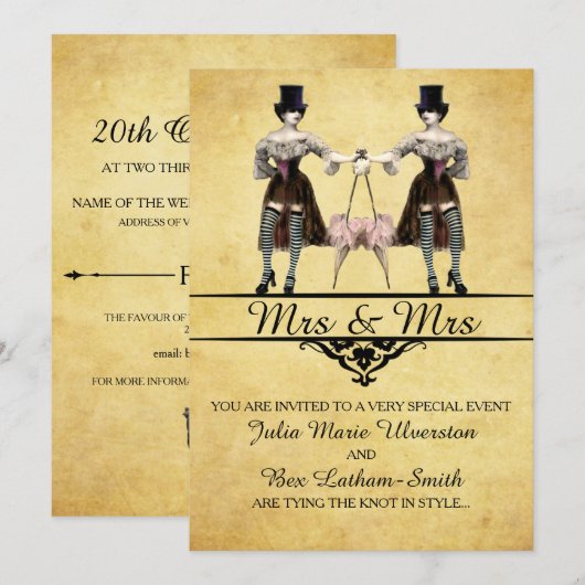 Lesbische bruiloft - Gotische Steampunk stijl Kaart (Voorkant / Achterkant)