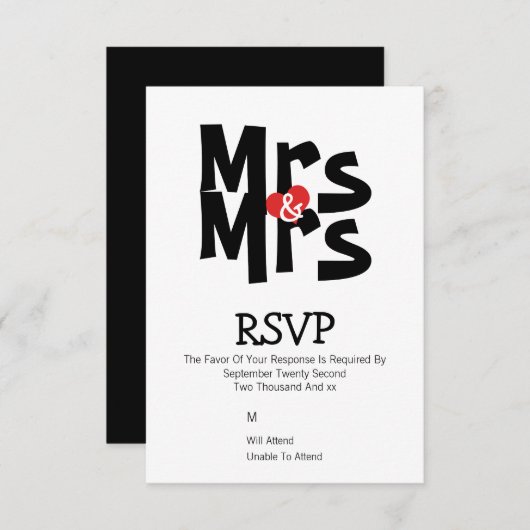 Lesbische bruiloft RSVP Bold Mrs en Mrs gepersonal (Voorkant / Achterkant)