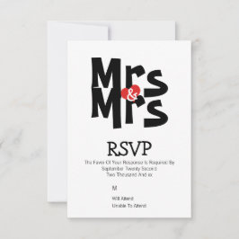 Lesbische bruiloft RSVP Bold Mrs en Mrs gepersonal Kaartje