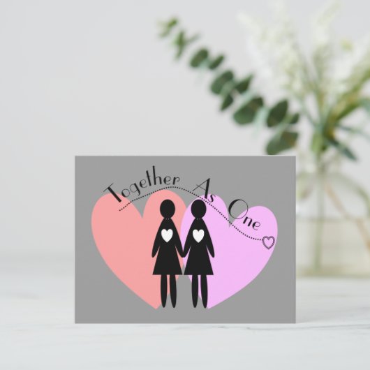 Lesbische cadeaus "samen als één" briefkaart (Staand voorkant)