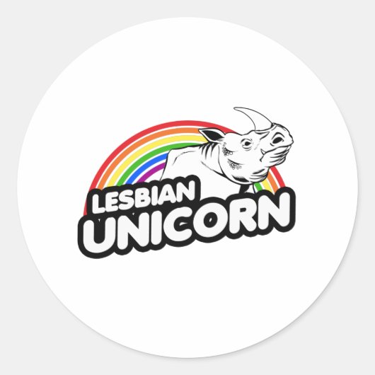 Lesbische Eenhoorn Rainbow Ronde Sticker (Voorkant)