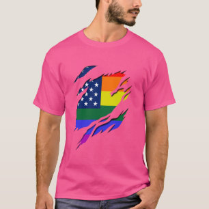 Lesbische Gay USA Vlag 3D Effect Pride Gay LGBT Qu T-shirt