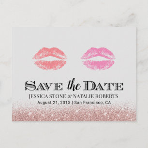 Lesbische Gay Wedding Dubbele Kusjes Save the Date Aankondigingskaart