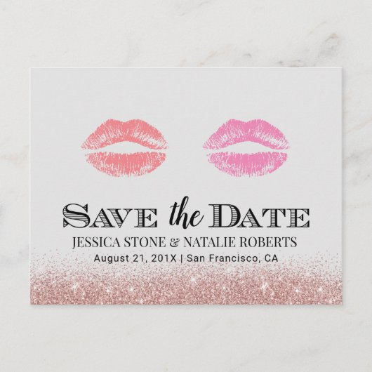 Lesbische Gay Wedding Dubbele Kusjes Save the Date Aankondigingskaart (Voorkant)