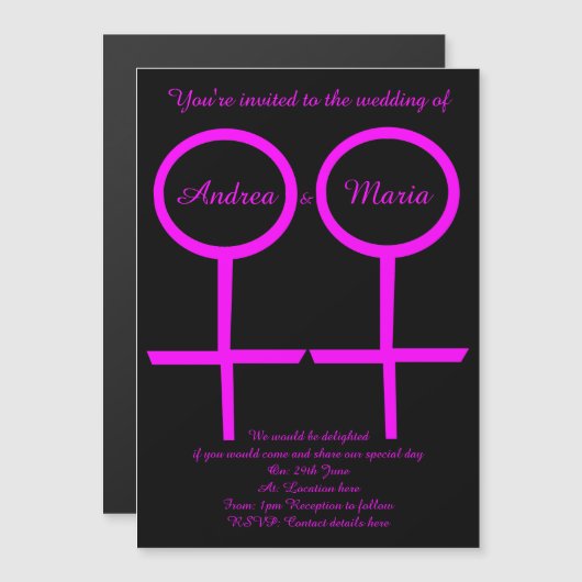 Lesbische geliefden Aangepaste magnetische bruilof Magnetische Uitnodiging (Voorkant / Achterkant)