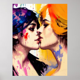Lesbische geliefden kussen poster