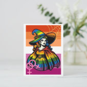 Lesbische heks in regenboogvlag kleding briefkaart (Staand voorkant)