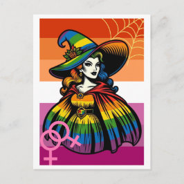 Lesbische heks in regenboogvlag kleding briefkaart