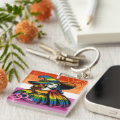 Lesbische heks in regenboogvlag kleding sleutelhanger (Voorkant Rechts)