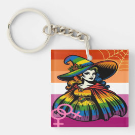 Lesbische heks in regenboogvlag kleding sleutelhanger