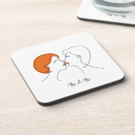 Lesbische Kiss Abstract Line Art Gepersonaliseerd Bier Onderzetter