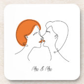 Lesbische Kiss Abstract Line Art Gepersonaliseerd Bier Onderzetter (Voorkant)