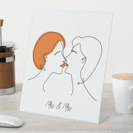 Lesbische Kiss Abstract Line Art Gepersonaliseerd Reclamebord Met Voetstuk