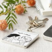 Lesbische Kus Elegant Paar Matching Sleutelhanger (Zijkant)