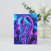 Lesbische kus in blauw en paars briefkaart (Staand voorkant)