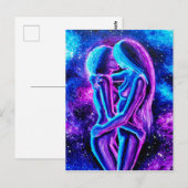 Lesbische kus in blauw en paars briefkaart (Voorkant / Achterkant)