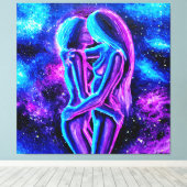 Lesbische kus in blauw en paars canvas afdruk (Insitu (Houten vloer))