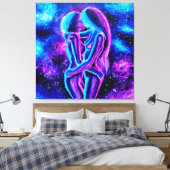Lesbische kus in blauw en paars canvas afdruk (Insitu (Slaapkamer))