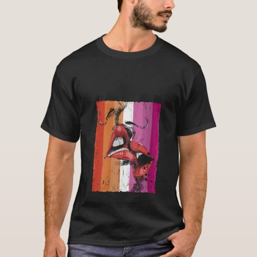 Lesbische Lippen Kussen Lesbische Vlag Pride LGBTQ T-shirt (Voorkant)