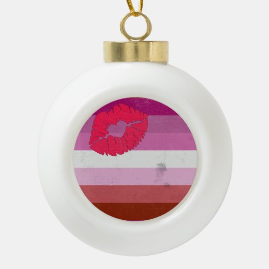Lesbische (Lipstick) Vlag Keramische Bal Ornament (Voorkant)