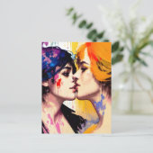 Lesbische Lovers Kiss Briefkaart (Staand voorkant)