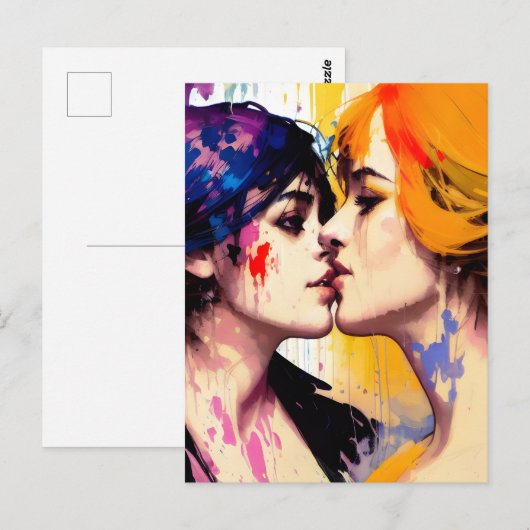 Lesbische Lovers Kiss Briefkaart (Voorkant / Achterkant)