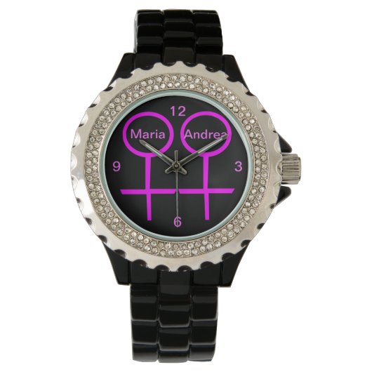 Lesbische Lovers Rhinestone Horloge (Voorkant)