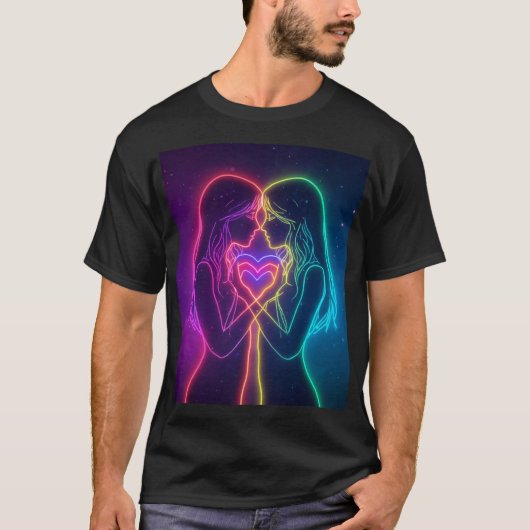 Lesbische Neon Harten T-shirt (Voorkant)
