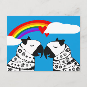 Lesbische parrots Couple met regenboog Briefkaart