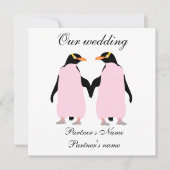 Lesbische, Pastel pinguïns huwelijksuitnodiging Kaart (Voorkant)