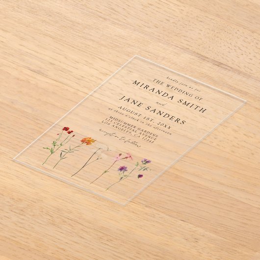 Lesbische Pride Floral Wedding Acryl Uitnodigingen (Laagn)