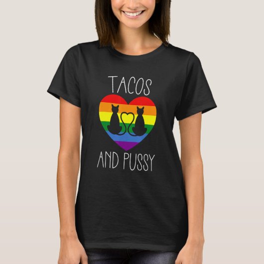 Lesbische Pride HBT Proud Stuff Katten En Tacos Li T-shirt (Voorkant)