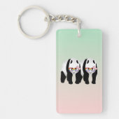 Lesbische Pride Panda's Dragen Regenboogbril Sleutelhanger (Voorkant)