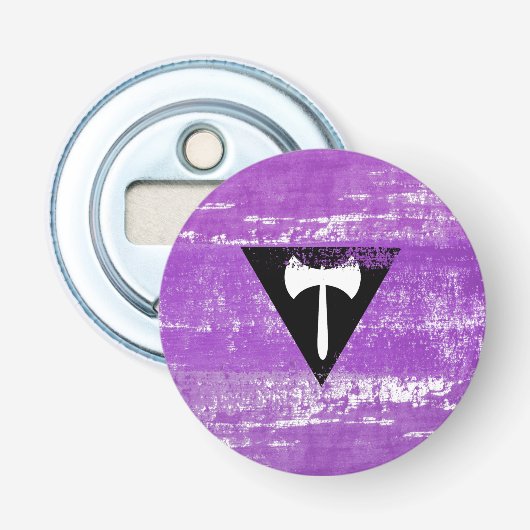 Lesbische Pride Verf (Labrys) Button Flesopener (Voorkant)