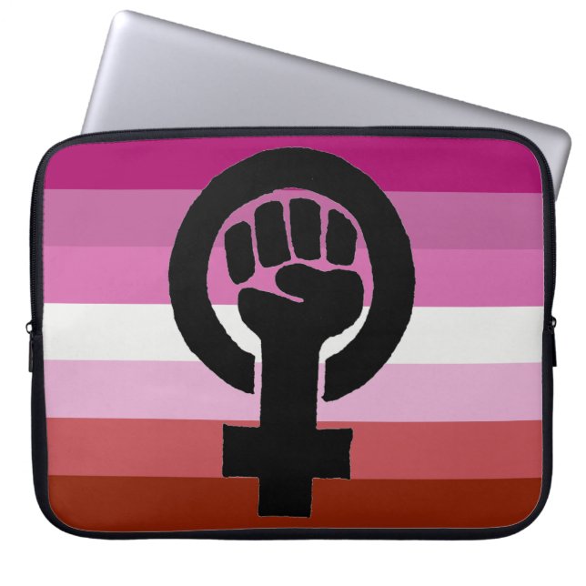 Lesbische Pride Vlag Feminist Fist Laptop Sleeve (Voorkant)