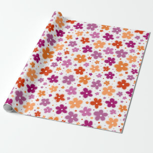 Lesbische Pride Vlaggenbloemen Doodle Roze Rood Si Cadeaupapier