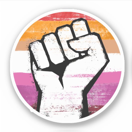 Lesbische Pride Vuist Cirkelprint Sticker (Voorkant)