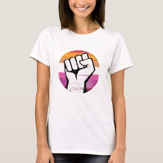 Lesbische Pride Vuist Cirkelprint T-shirt (Voorkant)