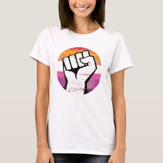 Lesbische Pride Vuist Cirkelprint T-shirt (Voorkant)