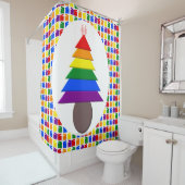 Lesbische Regenboog Kerstboom en Cadeaus Douchegordijn (In situ)
