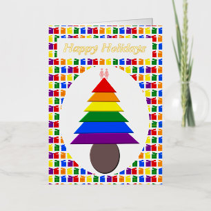 Lesbische Regenboog Kerstboom en Cadeaus Folie Wenskaart