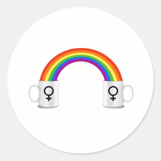 Lesbische Regenboog Koffie Datum Ronde Sticker (Voorkant)