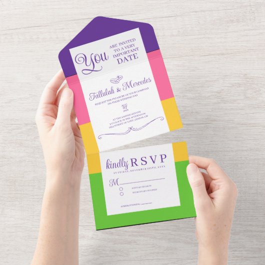 Lesbische Sapphic Vlag Bruiloft All In One Uitnodiging (Afscheurbaar)