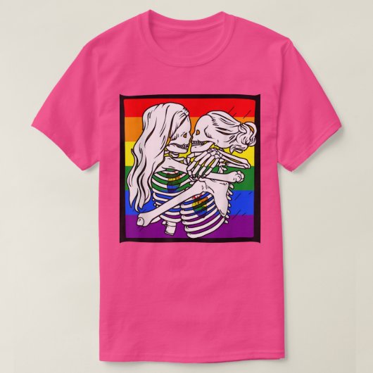 Lesbische skeleton-koppel Lesbische Pride Rainbow T-shirt (Design voorkant)