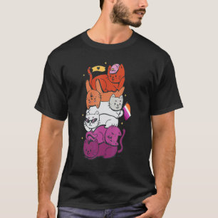 Lesbische trots kat LGBT Gay vlag Cute Pile Hare e T-shirt