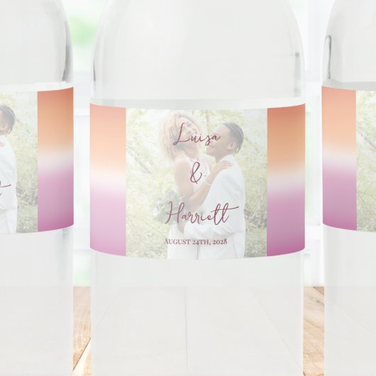 Lesbische Trouwfoto Pride Vlag Gradiënt Waterfles Etiket