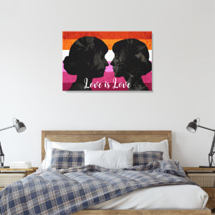 Lesbische Vlag met Twee Vrouw Silhouetten Canvas Afdruk