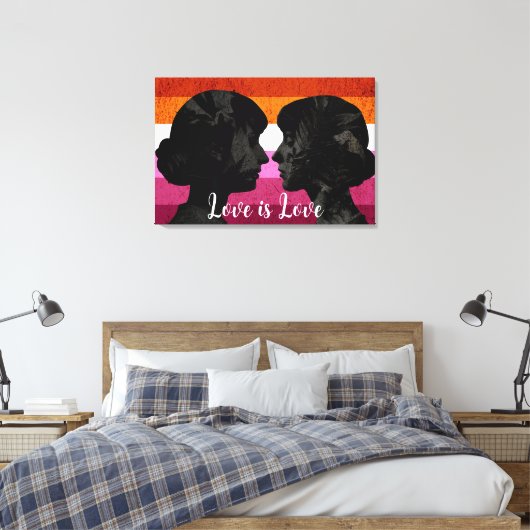 Lesbische Vlag met Twee Vrouw Silhouetten Canvas Afdruk (Insitu (Slaapkamer))