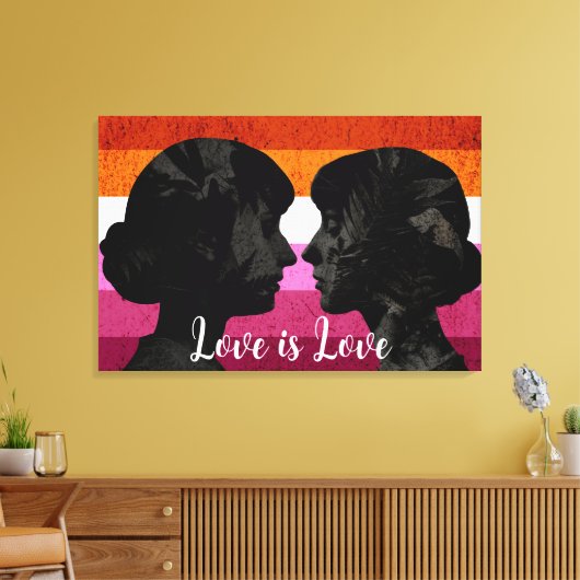 Lesbische Vlag met Twee Vrouw Silhouetten Canvas Afdruk (Insitu (Woonkamer))
