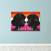 Lesbische Vlag met Twee Vrouw Silhouetten Canvas Afdruk (Insitu (Houten vloer))